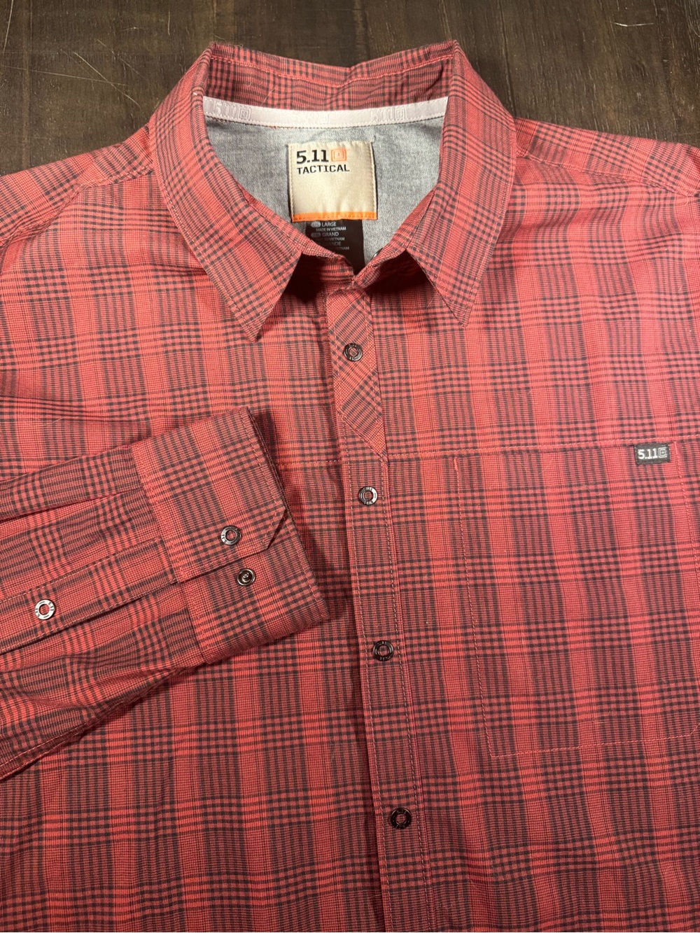5.11 Tactical Men's Coral Red Plaid Button-Down Shirt